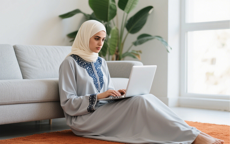 سيدة تقوم بتحرير ملف PDF على حاسوبها